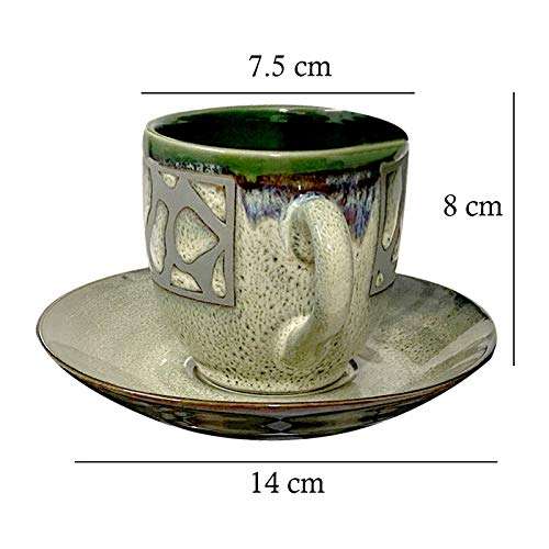 Lemon Tree Indian Ceramic Fine Bone China Cup, Green Marble Plated Tea Cup with Saucers (Set of 6+6) 3