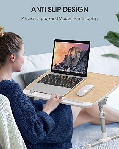 AboveTEK Laptop Desk for Bed, Portable Laptop Table Tray with Foldable Legs, Height Adjustable Foldable Laptop Desk for Eating Working, Computer Tray for Bed Couch, Gifts for Men Women Husband Birch 6