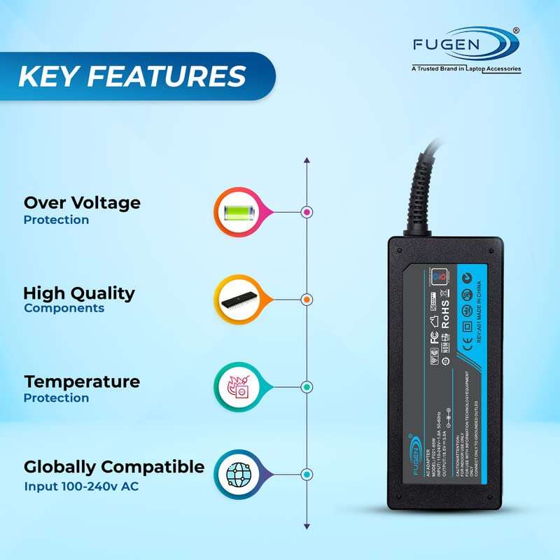 Fugen Laptop Adapter Charger 65w 19v 3.42a for Asus X54C-SO142V, X54C-SO155V-BE, X54C-SO249DU, X54C-SO249V-BE, X54C-SO263V-BE, X54C-SO295V-BE without power cable 4