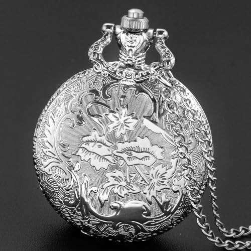 Retro Pocket Watch Relief Art American Southwest Cross Totem Compass Case Quartz Pocket Watch with Chain Christmas Graduation Birthday Gifts(Silver) 5