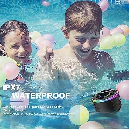 Bluetooth Speakers, IPX7 Waterproof Shower Speaker, Portable Speaker with LED Display, FM Radio, Suction Cup, Light Show, Built-in Mic, Best Gifts for Pool Beach Home Party Travel Outdoors 3