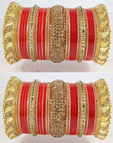 ZULKA Get your traditions Red Chuda Set For Bridal Women and Girls with Golden Zircon Stone & Pearls | Traditional Chuda Set | Dulhan Chura | AD Chooda Set | Wedding Jewelry-(Chuda59-Superhit-2.6) 5