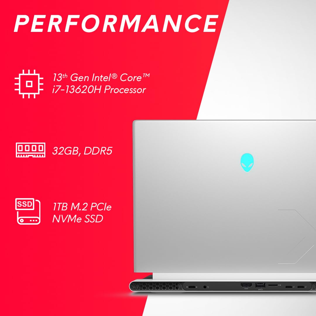 Dell Alienware x14 R2 Gaming Laptop, Intel Core i7-13620H/32GB/1TB SSD/NVIDIA RTX 4060 8GB GDDR6/14'' (35.56Cms) QHD+ 165Hz, 3ms, 300nits/Win 11+MSO'21+McAfee 15 Month/Lunar Silver/2.08Kgs 4