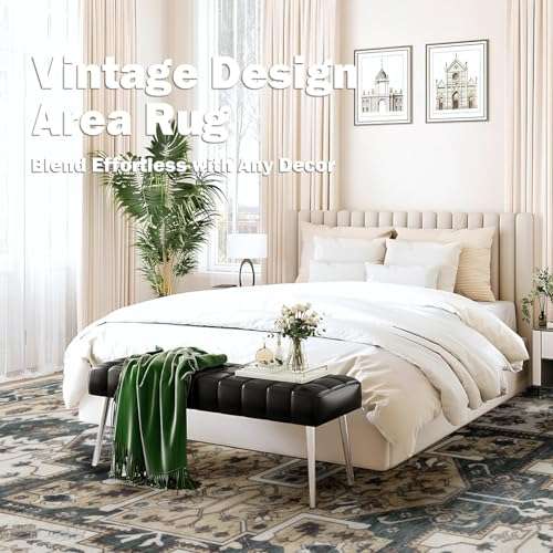 5x7 Area Rugs Large Non Slip Washable Rug for Living Room Soft Low Pile Area Rug Ruggable Boho Vintage Floral Carpet for Bedroom Dining Room Nursery Home Office Playroom Indoor, Gray 6