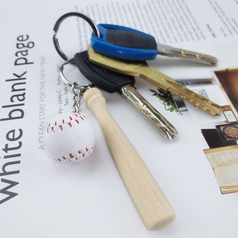 UUYYEO 6 Pcs Softball Keychain Mini Baseball Keyring Wooden Bat Key Chains Baseball Party Souvenir Favor for Sports Team Yellow 6