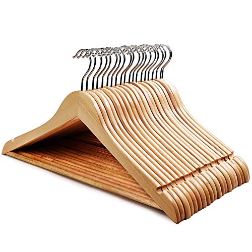 RKR Multi Functional Solid Wooden Natural Finish Hangers for Coat, Suit with 2 Shoulder Notches 360 Degree Swivel Hook (Set of 10) 5