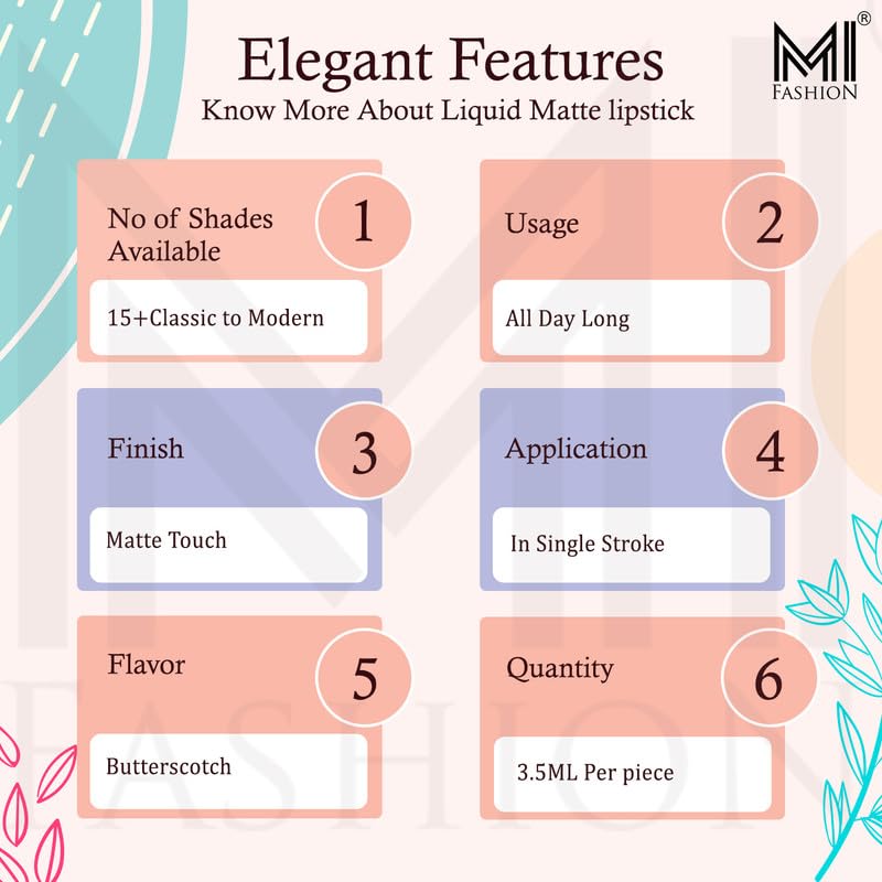 MI FASHION Super Glam Pure Matte Liquid Lipstick Chocolate, Coffee Girls|No Feathering Or Bleeding, Smudge Sip Proof Beauty 3.5ml (Sets 2) 5
