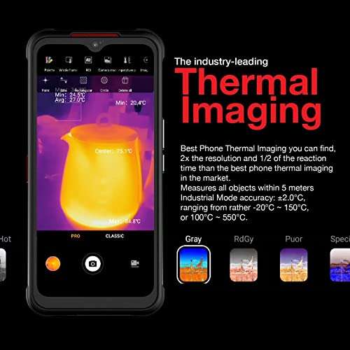 AGM Glory Pro Rugged Smartphone, 5G Unlocked Rugged Phone Snapdragon 480, Thermal Imaging Camera, 256x192 Resolution, 6.53" FHD+, 6200mAh Battery IP68/IP69K, 8G+256G Dual-LED Torch/NFC/GPS/Black 2