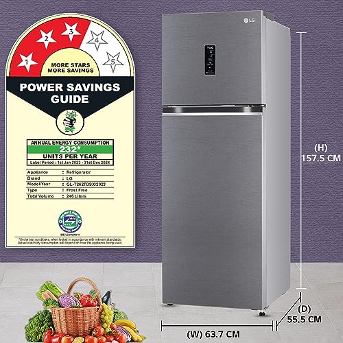 LG 246 L 3 Star Frost-Free Smart Inverter Compressor Wi-Fi Double Door Refrigerator (GL-T262TDSX, Dazzle Steel, Convertible With Door Cooling+, 2023 Model) 4