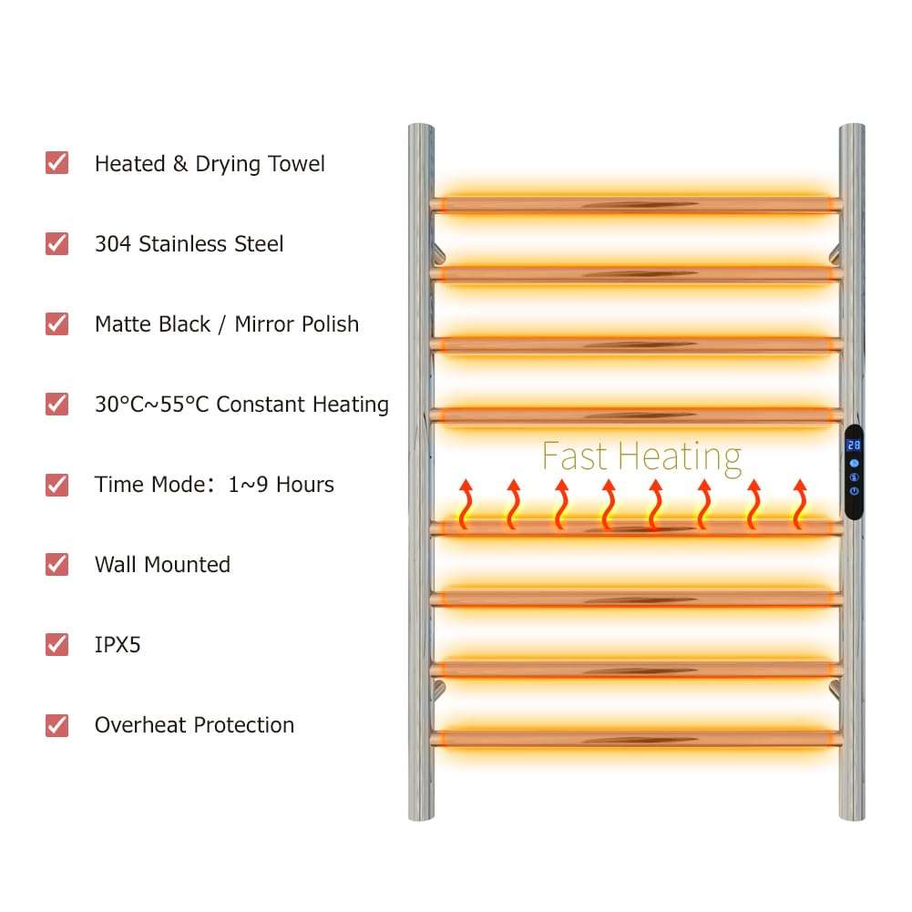 KWW Heated Towel Rack, Remote Control with APP Tuya, Towel Warmer with Timer, Wall Mounted Hot Towel Warmer for Bathroom (Polished, 7Bars) 4