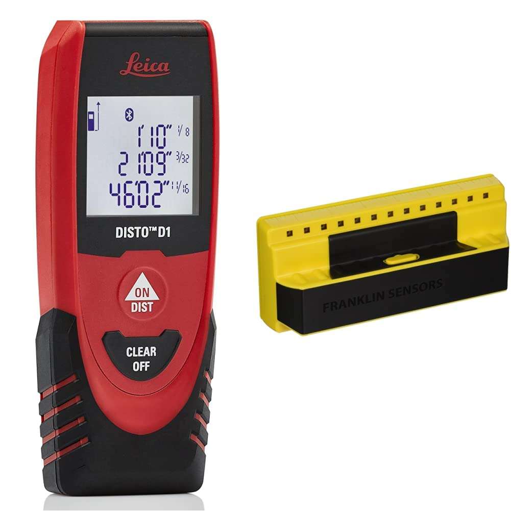 Leica DISTO D1 120ft Laser Distance Measure with Bluetooth 4.0, Black/Red and Franklin Sensors 710 Professional Stud Finder 1