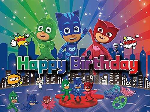 QUEENMO Pj Masks Birthday Party Supplies Banner Backdrop Kit for Kids Photo Background, Gift for Boys or Girls,Blue,2(X00029) 1