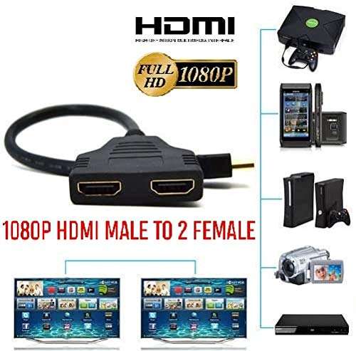 Microware HDMI Y Splitter, 1080P HD HDMI Port Male to 2 Female 1In 2 Out Splitter Cable Adapter (Black) 2