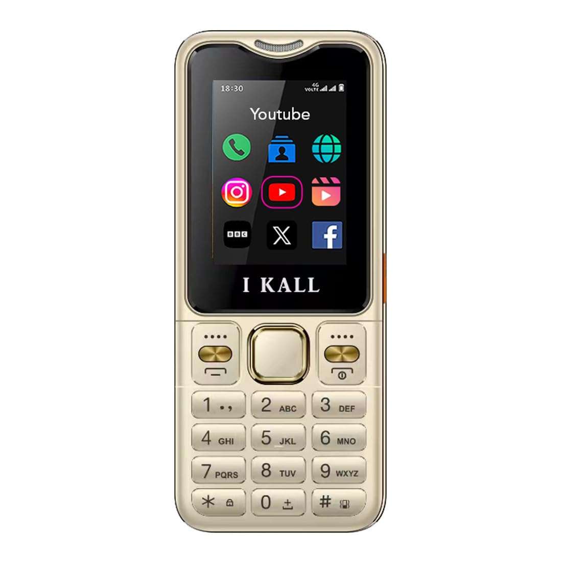 IKALL I9 4G Keypad Feature Phone | 2.4" Display, 2500mAh Battery, Type-C Charging | Dual SIM, Bluetooth | Pre-Loaded Facebook & YouTube Apps (Golden) 4