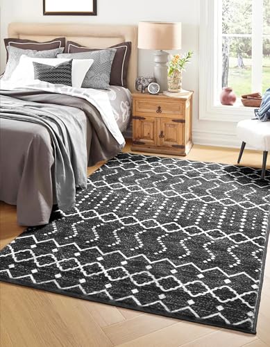 ONASAR Moroccan Area Rug, 3x5 Machine Washable Entryway Rug Indoor Door Mat Non-Slip Kitchen Rug Boho Bedroom Rug, Small Vintage Throw Rug for Bathroom Laundry Room Dorm Kitchen Mat (Black/White) 3