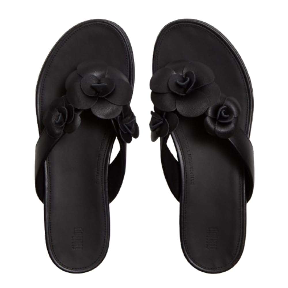 FitFlop Gracie Flower Leather Flip-Flops Sandals, Color: Black, Size: 7 (A4A-001-050) 4