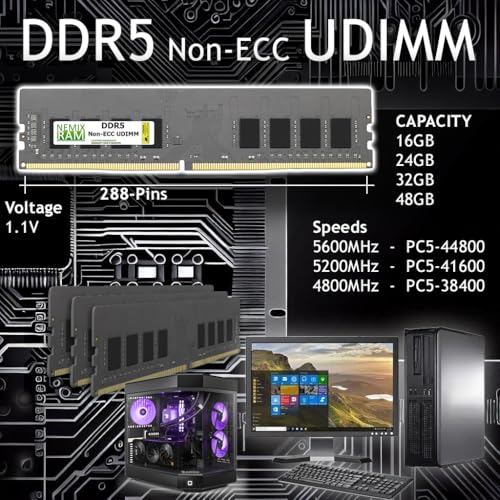 NEMIX RAM 192GB (4X48GB) DDR5 4800MHZ PC5-38400 2Rx8 1.1V CL40 288-PIN Non-ECC Unbuffered UDIMM Desktop PC Memory KIT Compatible with MSI B650M Project Zero Motherboard 2