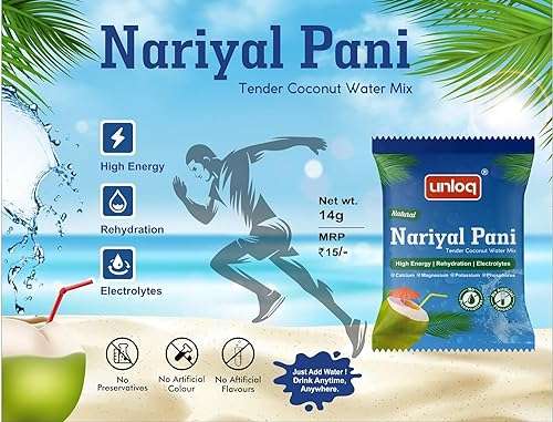 Unloq Natural Tender Coconut Water Premix | Instant Nariyal Pani Powder| Refreshing & Re-hydrating| Natural Energy Drink| Vegan & Fat-free| High Energy & Stress Relieving (pack of 40 4