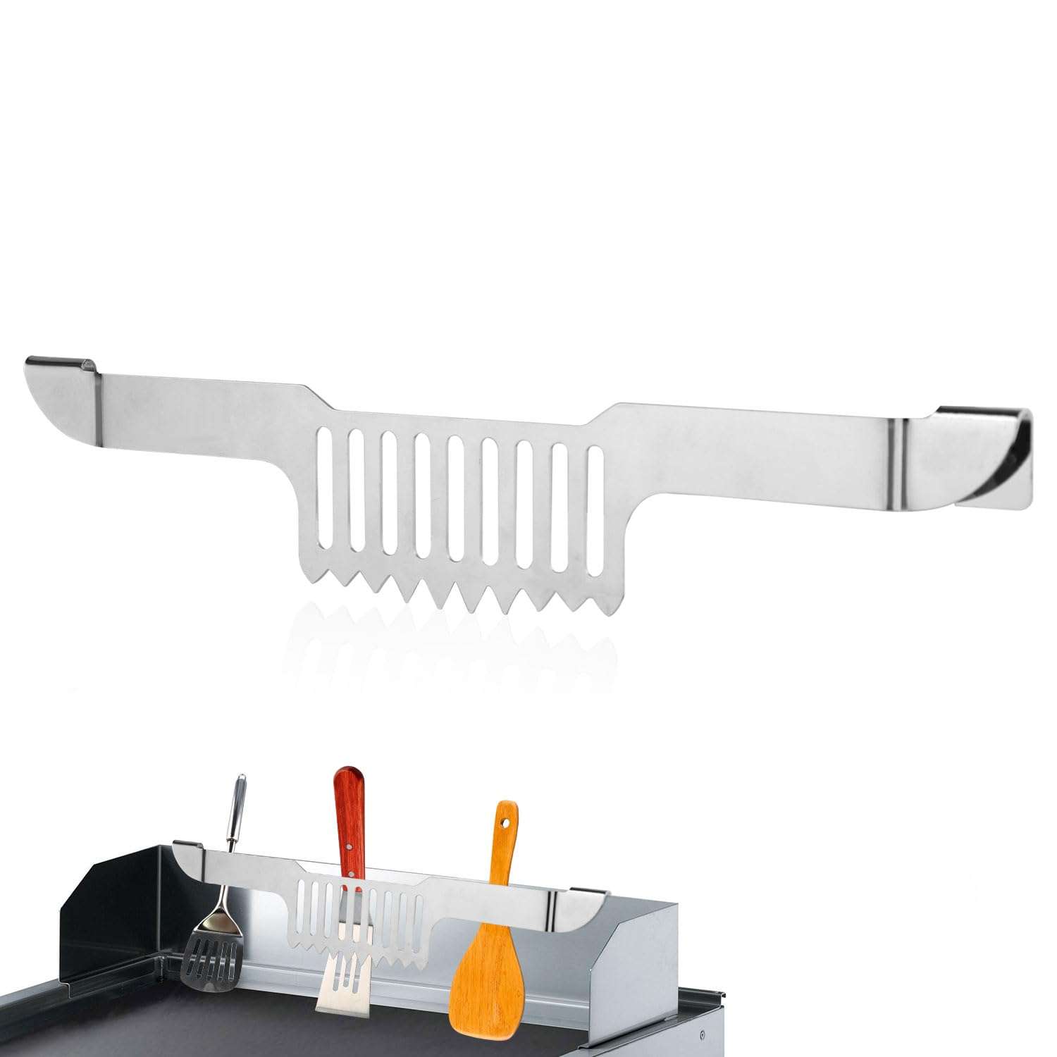 Griddle Spatula Holder for Blackstone Griddle, 11.81x2.36x0.79in Magnetic Design Stainless Steel Grease Grilling Grease Block Grease Gate Spatula Holder Barbecue Griddle Accessories Tool(Silver) 1