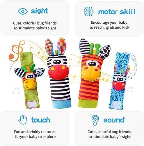 Urdhva Retail Rattles- Newborn Toys For Baby Boy Or Girl-Sensory And Brain Development Infant Cotton Toys-Hand & Foot Rattles Suitable For 0-3,3-6,6-12 Months Babies(Baby-Rattle-01),Multi Color 6
