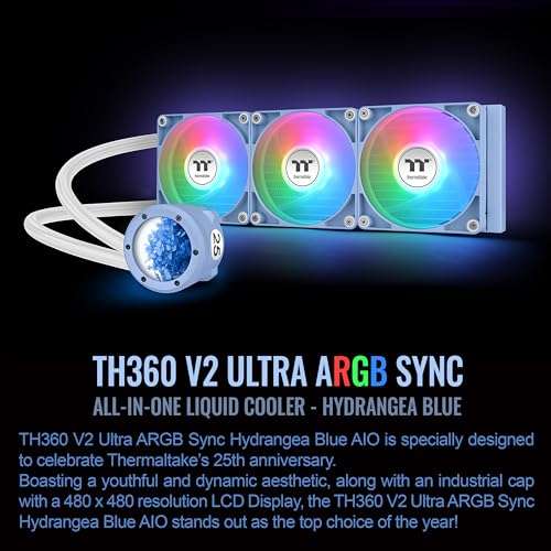 Thermaltake TH360 V2 Ultra ARGB Sync/AlO Liquid Cooler/ARGB Fan 120 * 3/PWM 500~1500rpm/Water Block 2.1" LCD/Hydragea Blue, CL-W420-PL12BU-A 3