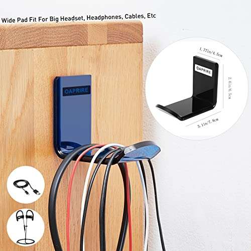 OAPRIRE Headphone Headset Stand Hanger Wall Mount Set of 2 - No Drilling Required Universal Headphone Holder Hook with Cable Clip - Save Desktop Space 6