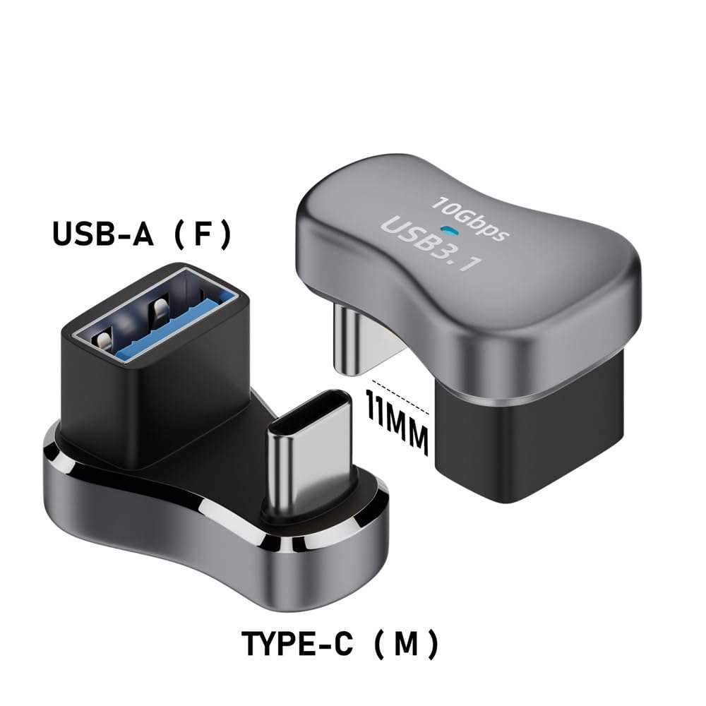 180 Degree Right Angle USB-C Male to USB-C Female Adapter,20Gbps Data Transfer USB Type-C Adapter Extender for ROG Ally for Steam Deck - 2 Pack (male to A female) 4