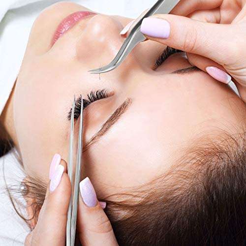 4 Pieces Eyelash Extension Tweezers Stainless Steel Straight and Curved Tip Volume Lash Tweezers Set for Eyelash Extension False Lash Application Tools (Silver) 4