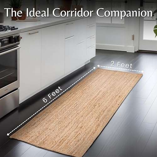 Ramanta Home Hand Woven Jute Braided Rug 2'x6' - Natural, Boho Reversible Floor Carpet for Living Room, Farmhouse Accent Rugs for Kitchen, Bedroom, Nursery, Kids Room, Patio - 24X72 Inch 3