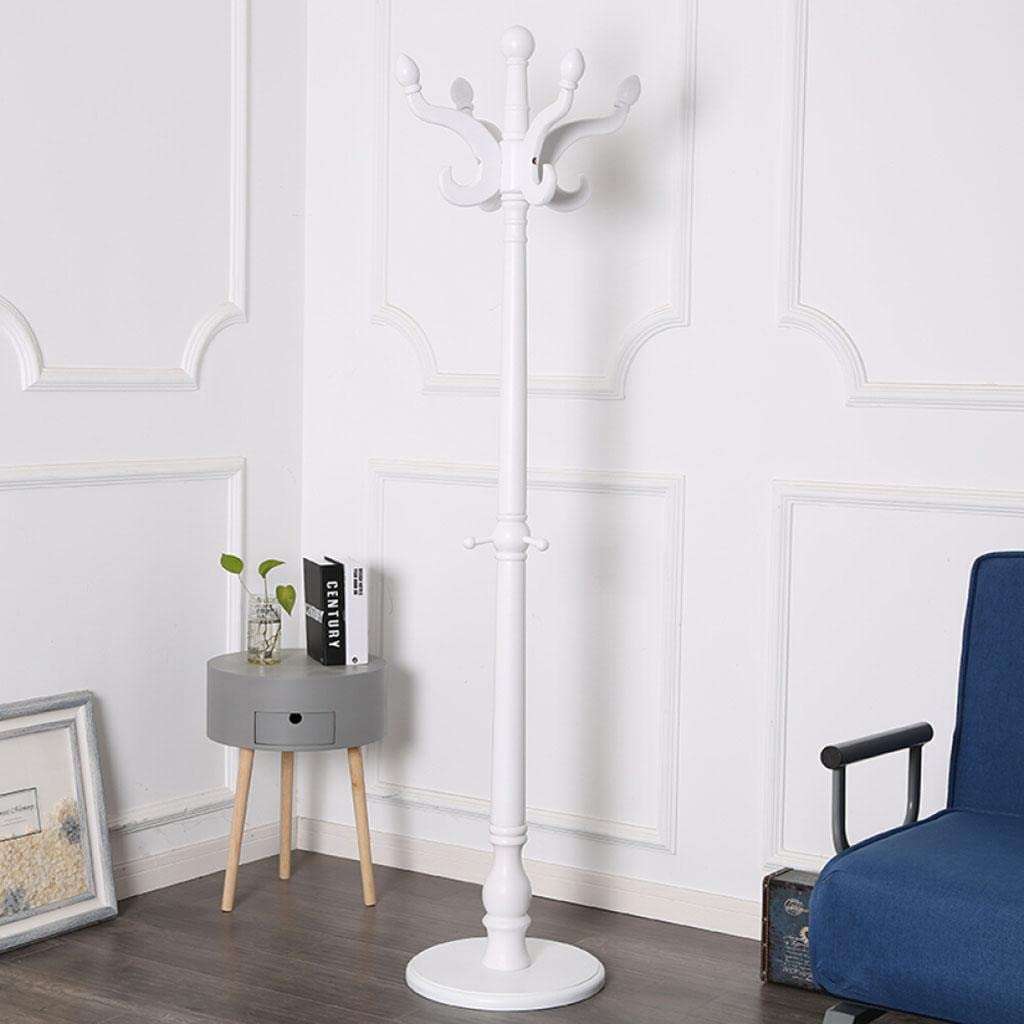 Coat Rack Wood Hat Stand Tree Clothes Hanger Storage Shelves Holder White 3