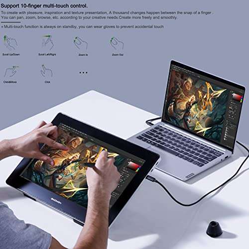 GAOMON PD1621 15.6 Inch 4K Finger Touch Screen Drawing Tablet 105% NTSC Full-Laminated Anti-Glare Pen Display with New Generation Pen for Professional Artists 3