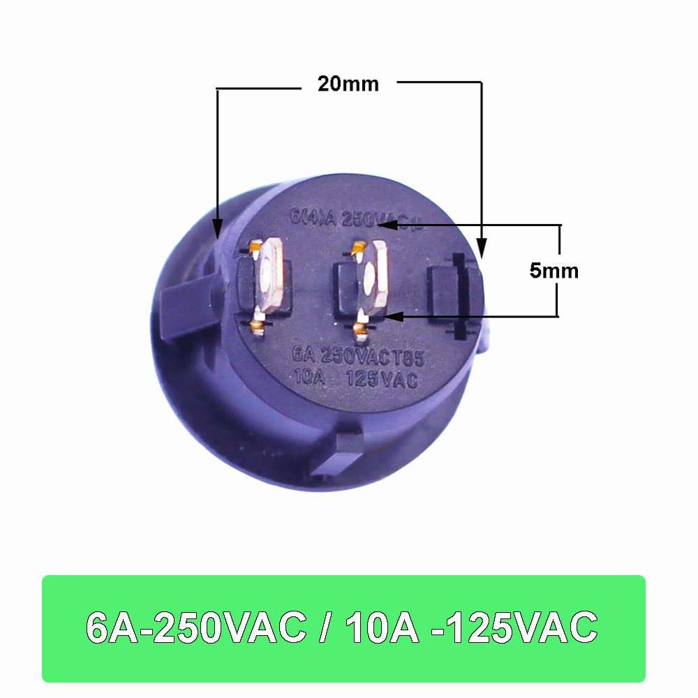 iEI 5Pcs Brass Spst Round Toggle Rocker Switch On Off 16A 12v 24v Dc 250v Ac 2Pin Black Plastic Body 5
