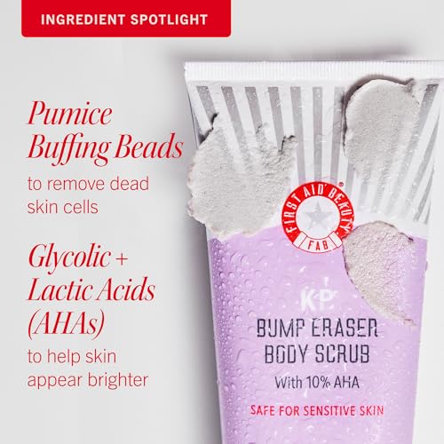 First Aid Beauty - KP Bump Eraser Body Scrub with 10% AHA, Keratosis Pilaris Skin Exfoliator with Glycolic and Lactic acids, Helps Reduce Chicken Bumps, Safe for Sensitive Skin, 2 oz 5