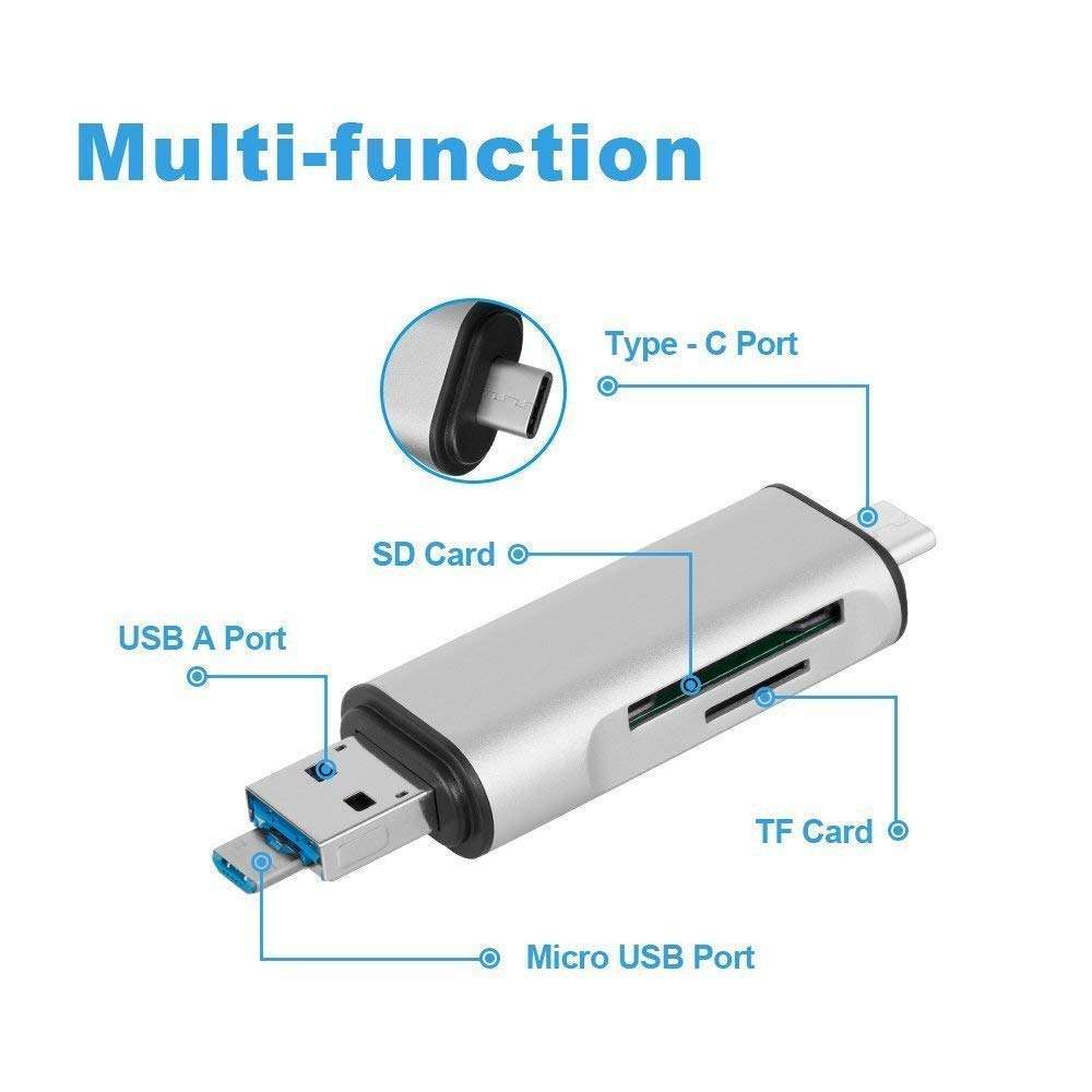 Tynub™ SD Card Reader, 3-in-1 USB 3.0/USB C/Micro USB Card Reader - SD, Micro SD, SDXC, SDHC, Micro SDHC, Micro SDXC Memory Card Reader for MacBook PC Tablets Smartphones with OTG Function 3