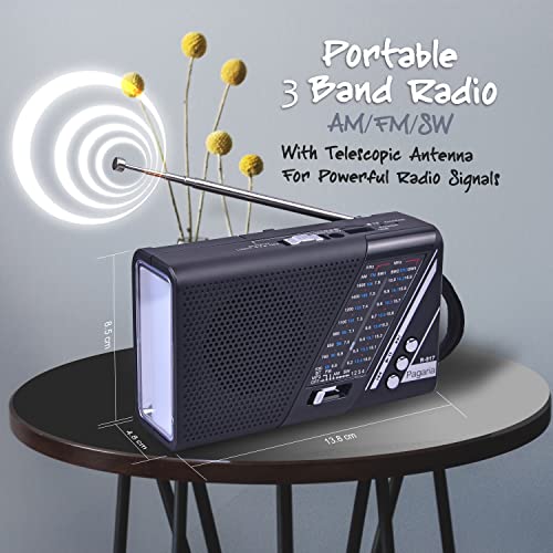 PAGARIA Portable FM/AM/SW Radio with 5 Watts Sound, Bluetooth/USB/TF, Earphone Port & Torch 2
