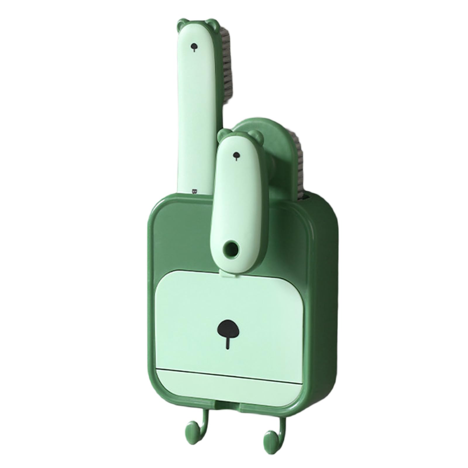 Soap Dish Holder 3-in-1 Brush Holder with Hooks Wall-Mounted No Drilling Scrubber Organizer (Green, One Size)