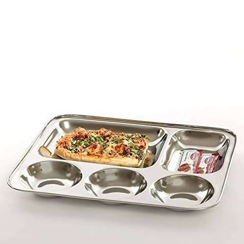 Prisha India Craft Stainless Steel 5-in-1 Compartment Divided Plate, Dosa Serving Plate | Length 14.00 Inch | Set of 2 2