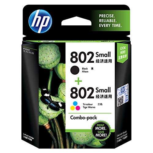 HP 802 2-Pack Small Black/Tri-Color Original Ink Cartridges 1