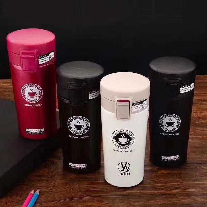 Nirvik Double Wall 380ML Vacuum Insulated Travel Stainless Steel Coffee/Tea Flask Thermos/Tumbler with Flip Lid Mesh Strainer Hot and Cold 1