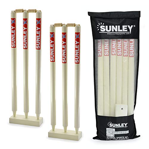 Sunley Wooden Wicket Set 31'' Inches Length for Both Sides(6 Piece Wooden wickets, 4 Piece bails, 2 Piece Wooden Base and 1 Piece kit Bag