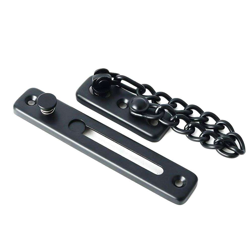 Rannb Door Chain Stainless Steel Door Security Chain with Spring Anti-Theft Press Lock Black 2