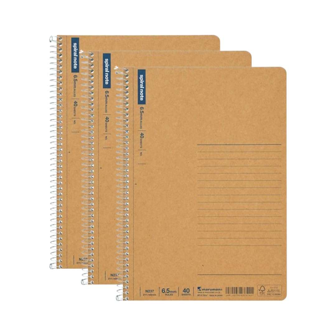 Maruman Spiral Note BASIC (A5), Ring Binding, 40 Sheets / 80 Pages, 6.5mm ruled, (N237), MADE IN JAPAN. (Pack of 3) 1