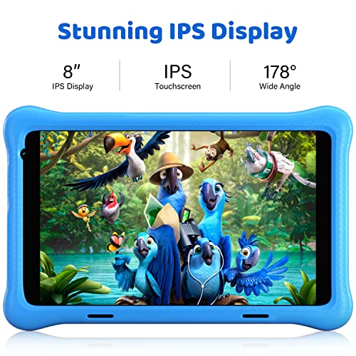 HAPPYBE 8 inch Kids Tablet, 8" Display, 1080p Full HD, Quad Core Android 10, 32GB, Parental Control, Kidoz Installed, WiFi, Dual Camera Google Play, YouTube, Children’s Tablets, Kid-Proof Case (Blue) 3