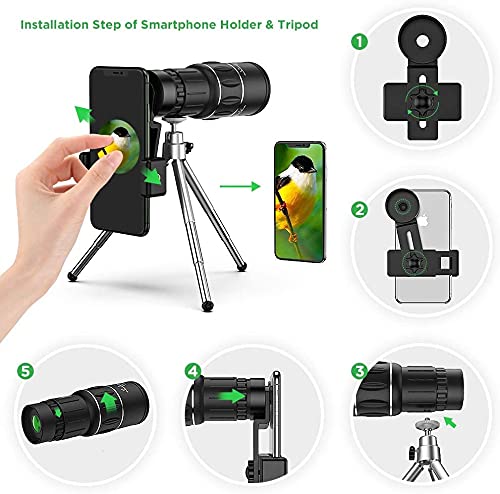 MIXEN 16X52 Magnification Zoom HD, Monocular Telescope for Adults and Children, High Power Telescope Gadget, Outdoor Telescope with Smartphone Holder & Tripod 4