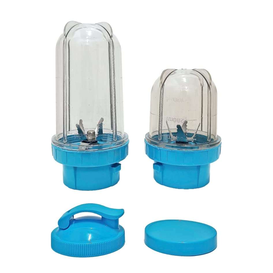 GLS EXPERTS Deluxe Bullet Juicer Jars 350ml & 550ml - Compatible with many Mixers (Free Sipper and Cover Caps) (Blue) 3