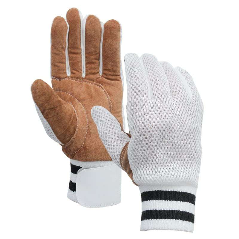 WHITEDOT SPORTS Leather Whitedot Net Albatross Chamois Cricket Wicket Keeping Inner Gloves, White, Large 1