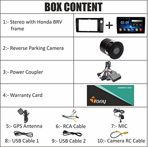 Trony 9 Inches Newly Launch Advanced Car Radio Receiver Android 10 System for Honda BRV with 2GB/16GB RAM & ROM with Apple Carplay and Android Auto 2