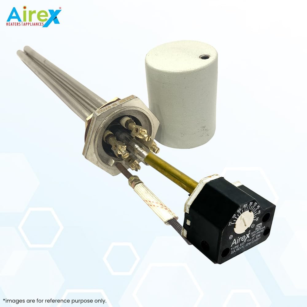 Airex Water Immersion Heater | 3 kW Stainless Steel Double Pipe Heating Element | 1.25-Inch B.S.P. Thread with 7-Inch Auto Cut-Off Thermostat (35–75°C) 5