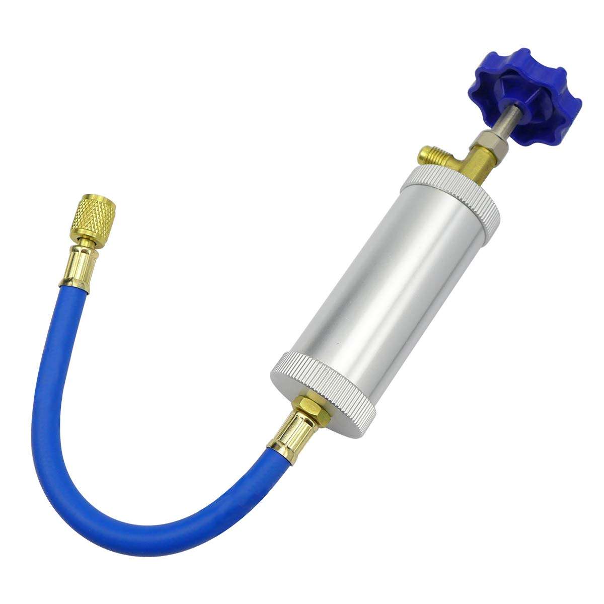 R12 AC Oil Dye Injector, R134A R12 2oz A/C Air Conditioning Injection Tool, Quick Coupler Refrigerant Oil and Dye Injector Tool, Female 1/4" SAE x Male 1/4" SAE Knob Type 1