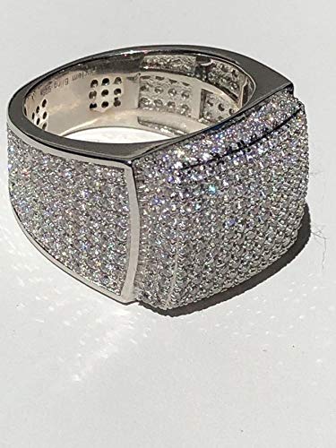 HarlemBling Solid 925 Sterling Silver Men's Ring - Iced Out Ring - Icy Hip Hop Square Micropave Men's Hip Hop Ring (12) 2
